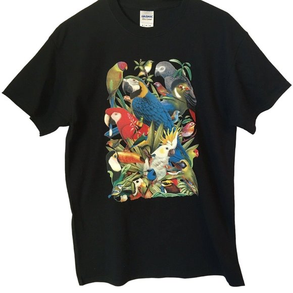T shirt Avian Exotic Bird Parrot Toucan Cockatoo Unisex M NWOT NEW Gildan Brand - Picture 1 of 1